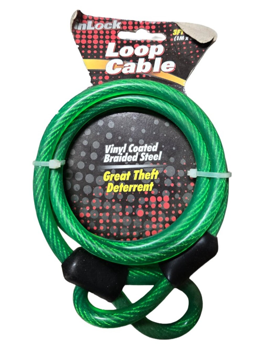 Vinyl-coated braided steel loop cable 3-foot security for bicycles, & more